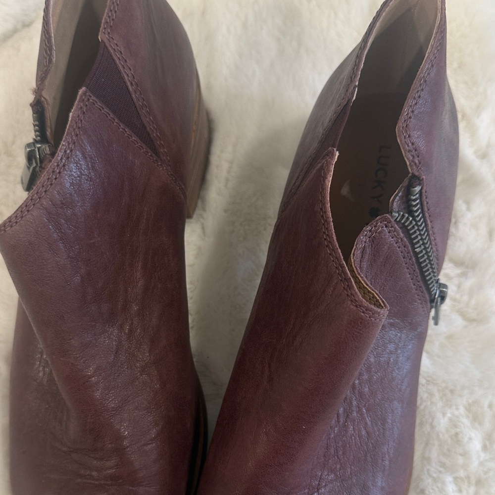 Lucky Brand Deep Burgundy Leather Ankle Booties with Side Zipper